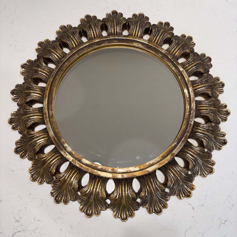 Vintage Ornate Gold Sunburst Wall Mirror Hollywood Regency Acanthus Leaf 21” - Picture 2 of 8